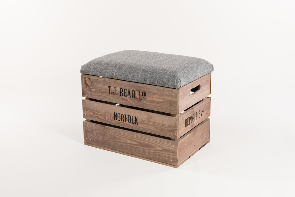 Grey stripe storage stool