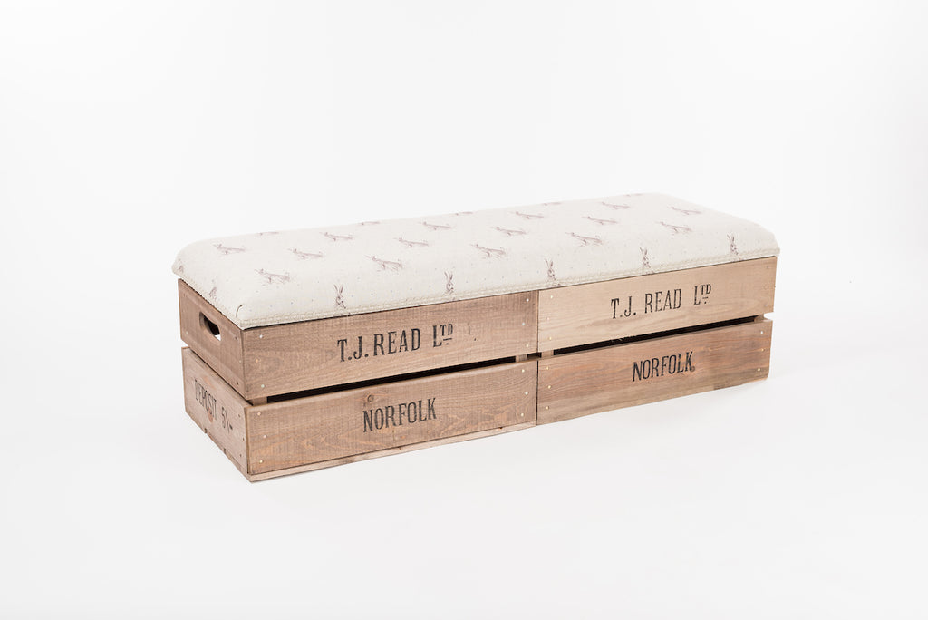 Blue dot hare apple crate long footstool