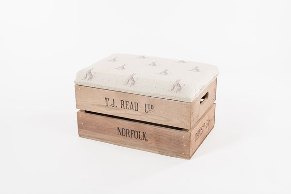 Blue dot hare apple crate footstool
