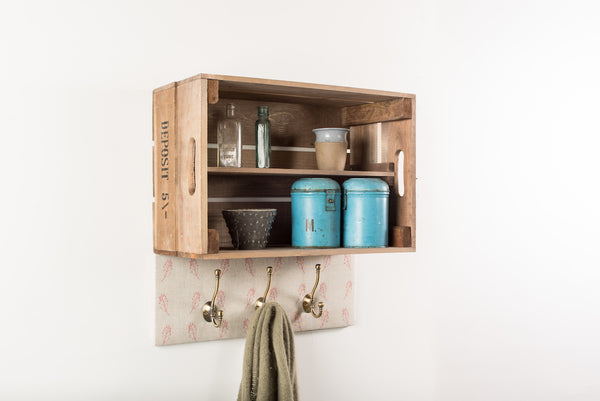 Red fern shelves and coat hooks